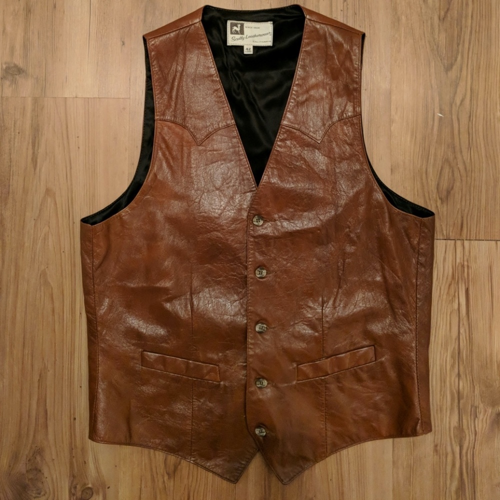 Scully smooth brown leather vest